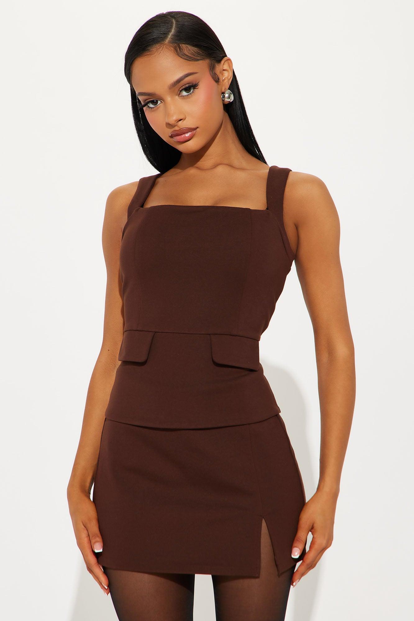 The Mia Double Lined Ponte Skort Set - Chocolate Product Image
