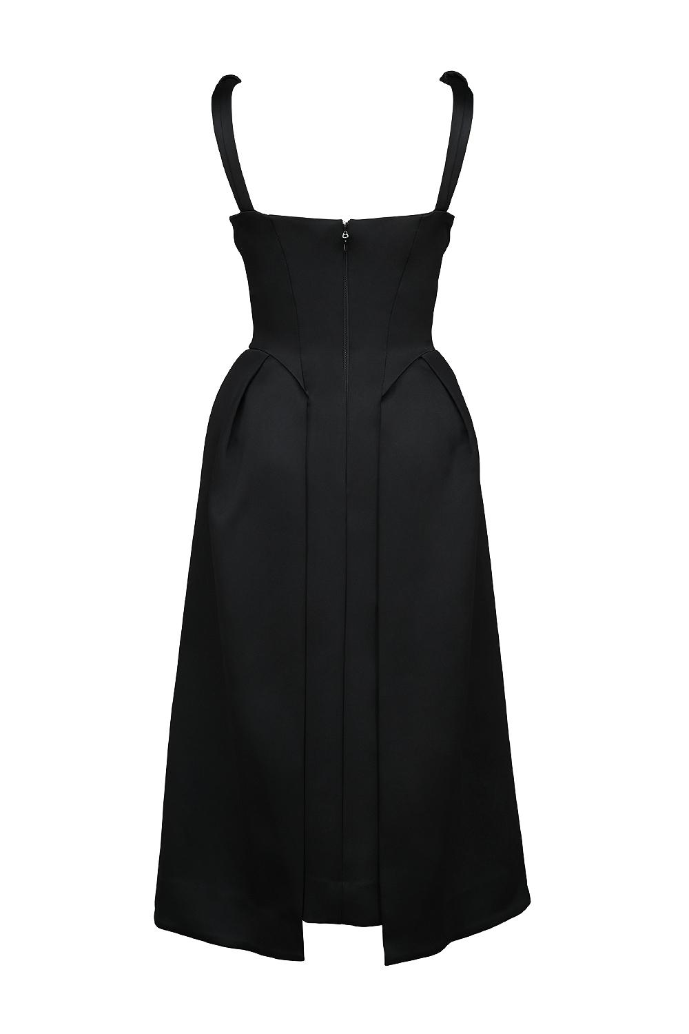 Paloma  black satin twist strap midi dress - sale Product Image