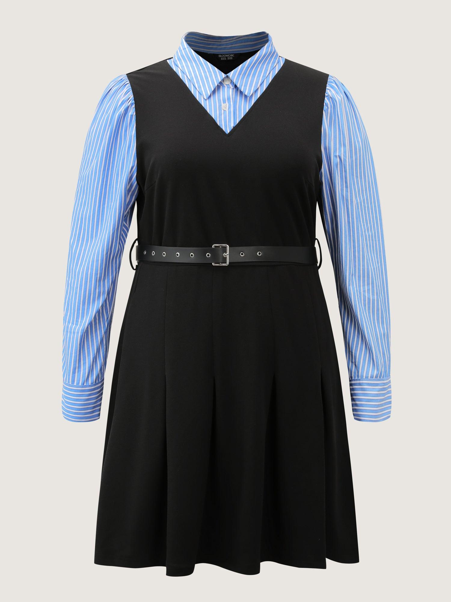 2-in-1 Color Contrast Belted Midi Dress Female Product Image
