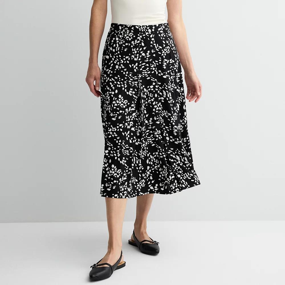 Women's Nine West Pleated Crepe Midi Skirt, Size: Large, Black Animal Spots Product Image