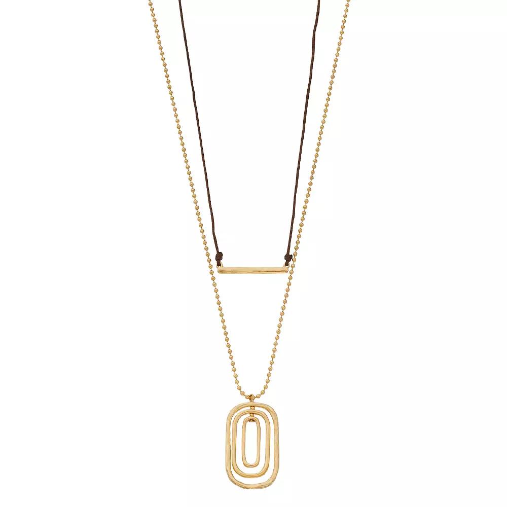 Bella Uno Worn Gold Double Drop Necklace, Womens Gold Tone Product Image