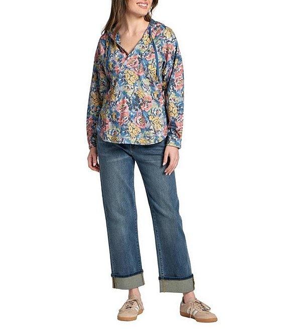 APNY Woven Printed V-Neck Long Sleeve Hooded Sweatshirt Product Image