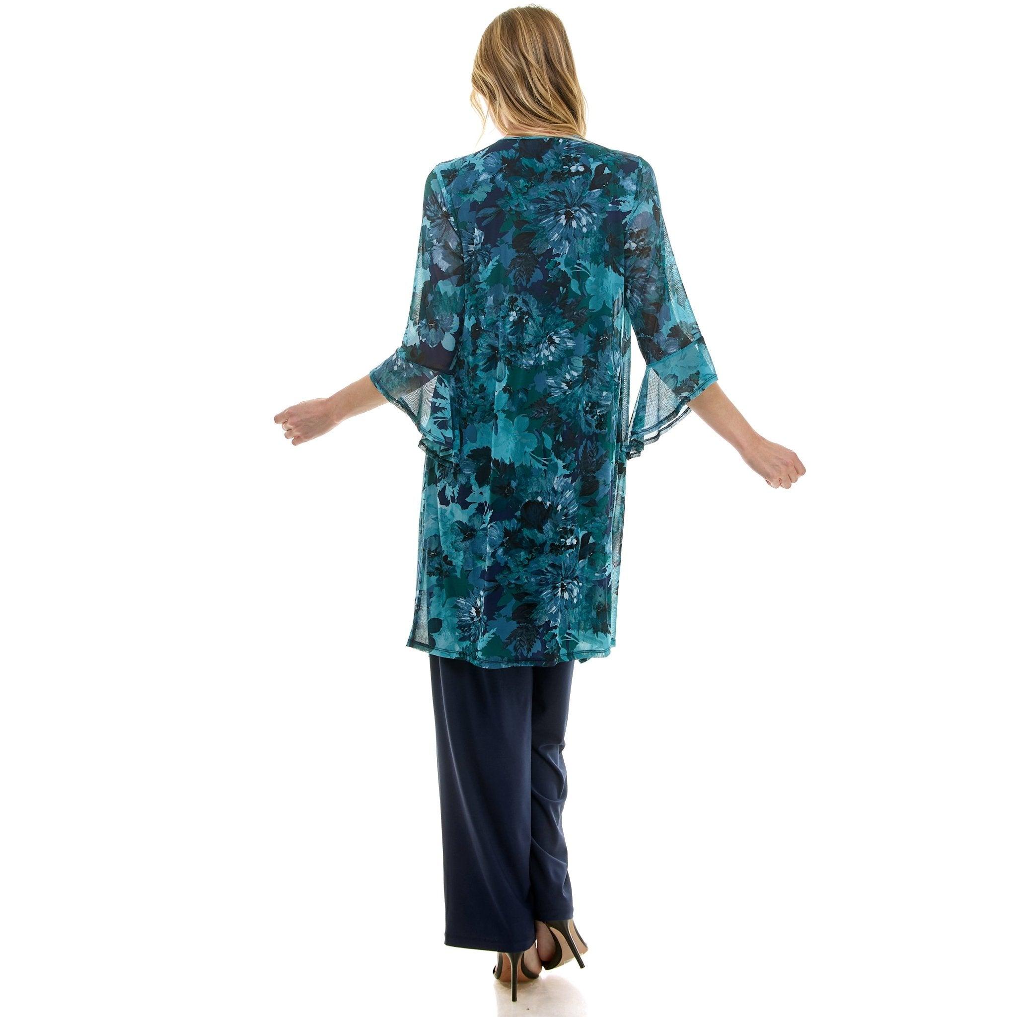 Black & Teal Pantset With Necklace Product Image