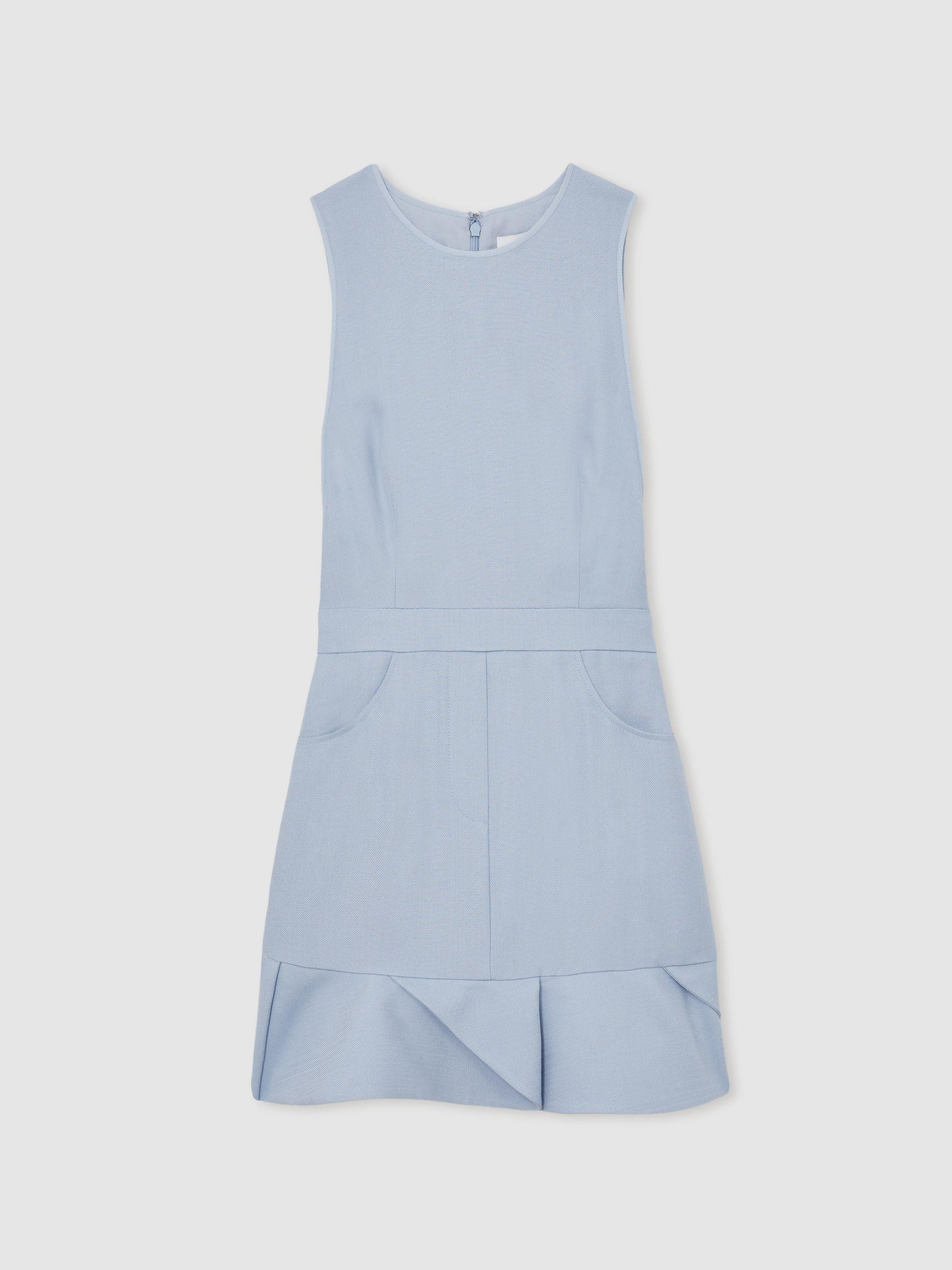 Structured Ruffle-Hem Mini Dress in Blue Product Image
