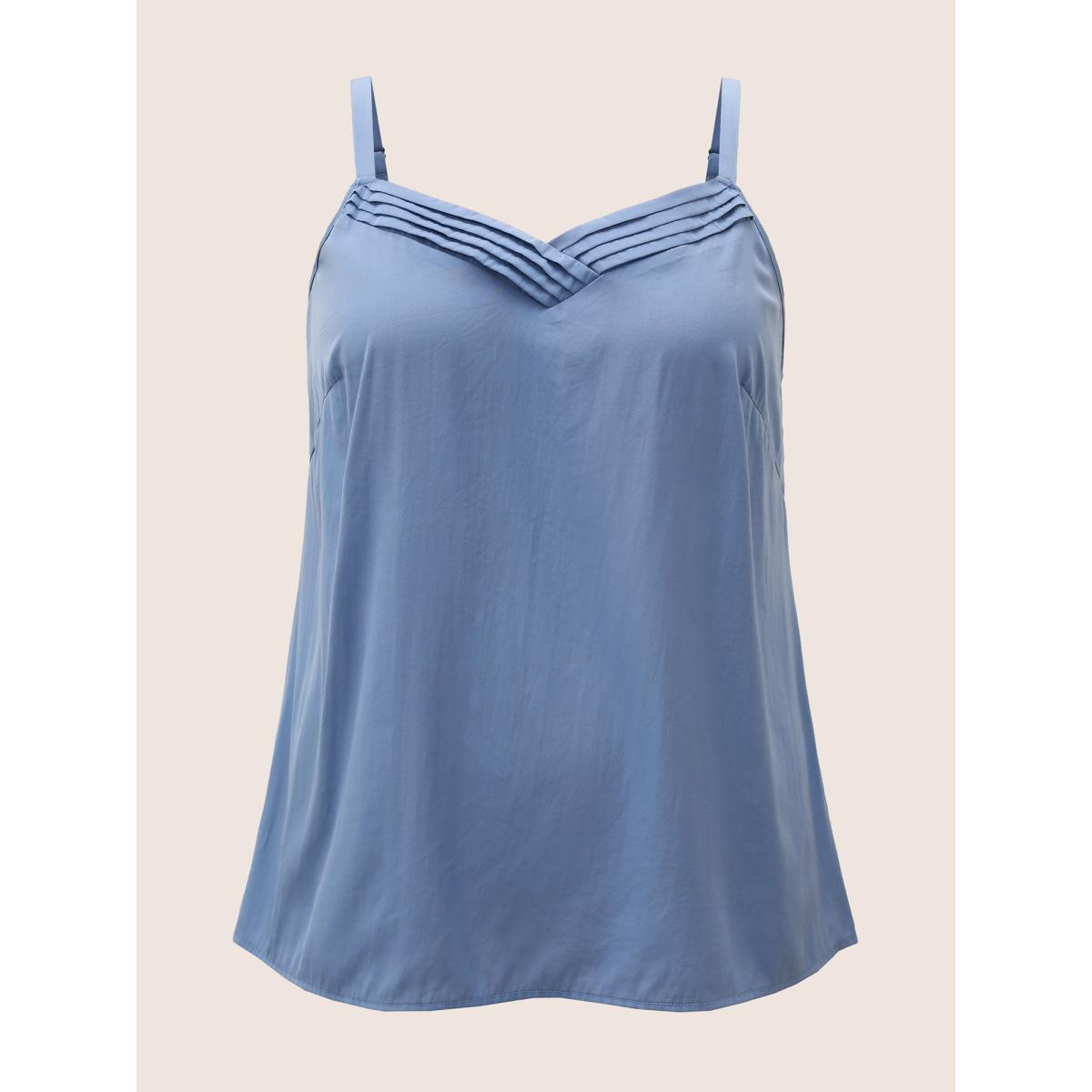 Plus Size Supersoft Essentials Pleated Adjustable Straps Cami Top Women Aegean Casual Pleated V-neck Everyday Tank Tops Camis BloomChic 22-24/3X Product Image