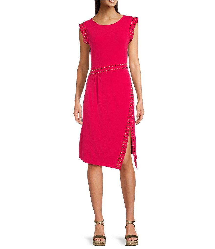 Michael Kors Matte Jersey Crew Neck Sleeveless Astor Studded Dress Product Image
