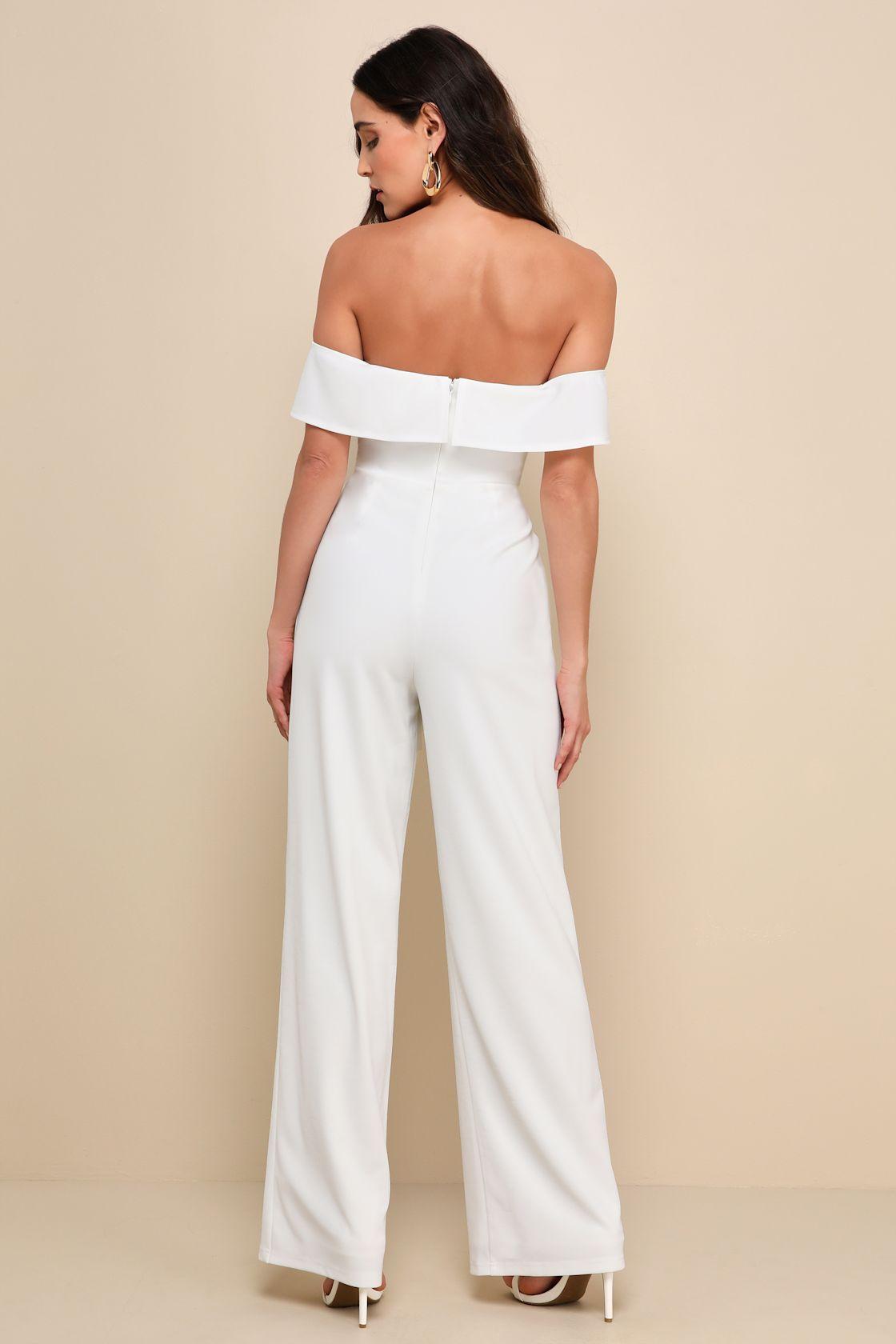 My Favorite Night Ivory Off-the-Shoulder Jumpsuit Product Image