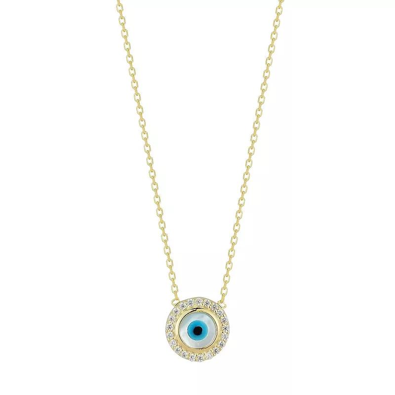 Sunkissed Sterling Mother-of-Pearl Evil Eye Cubic Zirconia Halo Necklace, Women's, Gold Tone Product Image