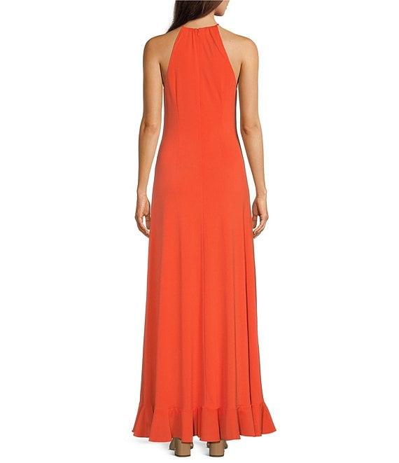 Belle by Badgley Mischka Marcella Halter Neck Ruched Maxi Dress Product Image