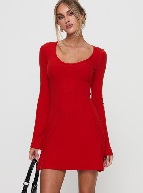 Best Interest Long Sleeve Mini Dress Red Product Image
