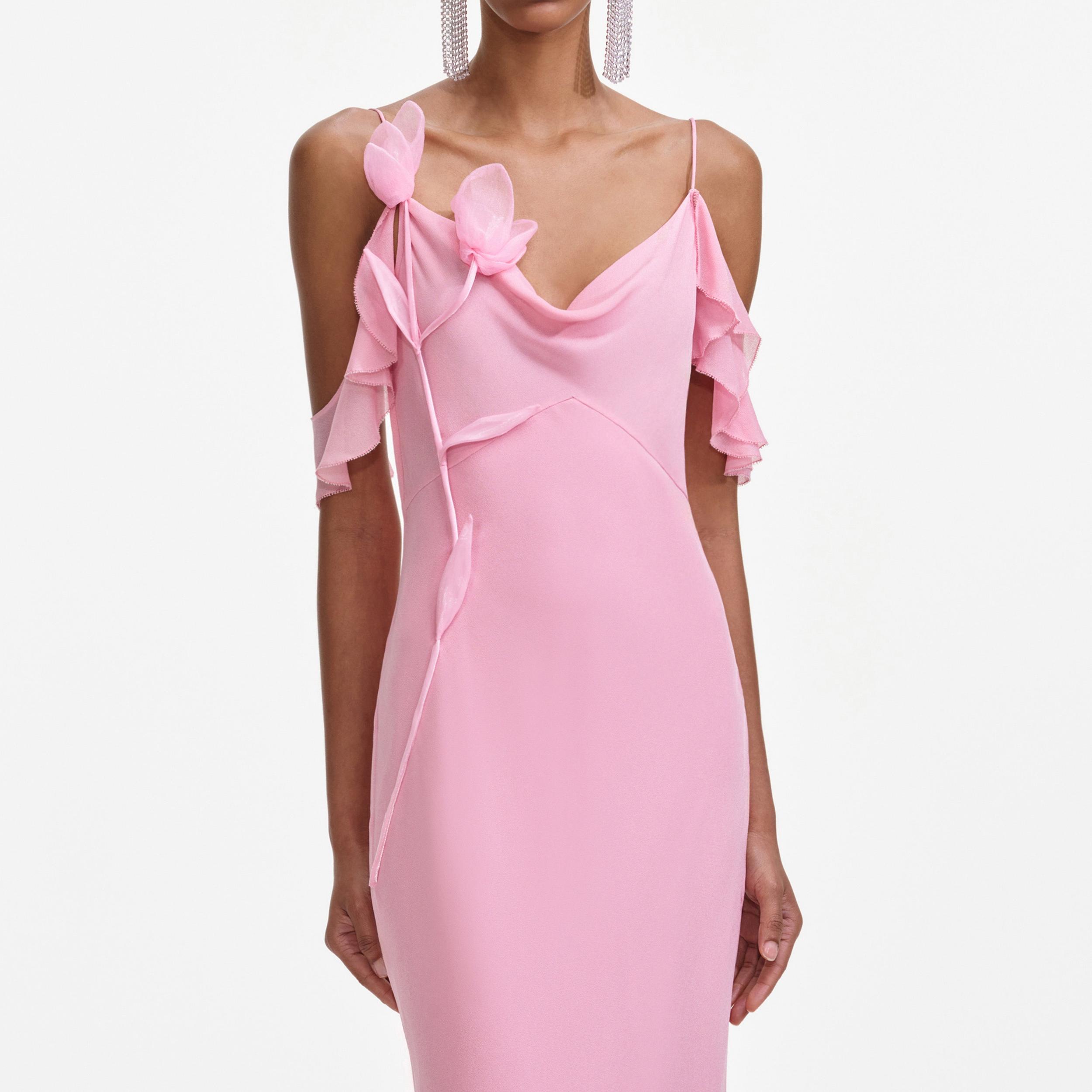 Pink Georgette Flower Maxi Dress Product Image