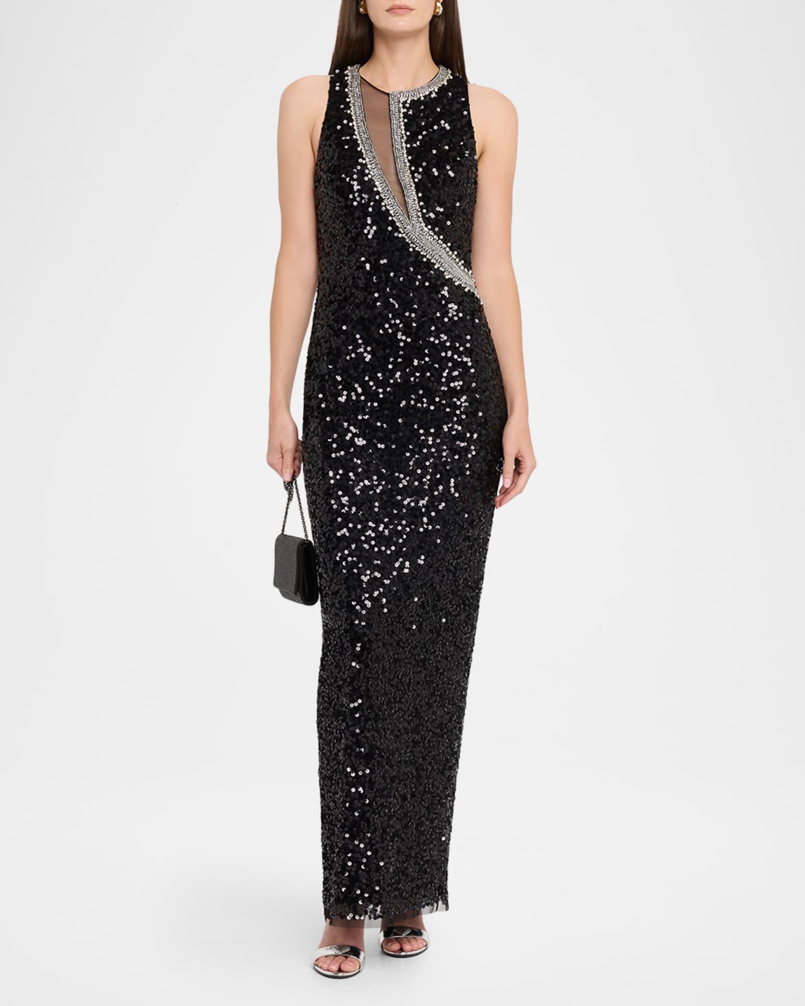 Bead-Trim Sequin Column Gown Product Image