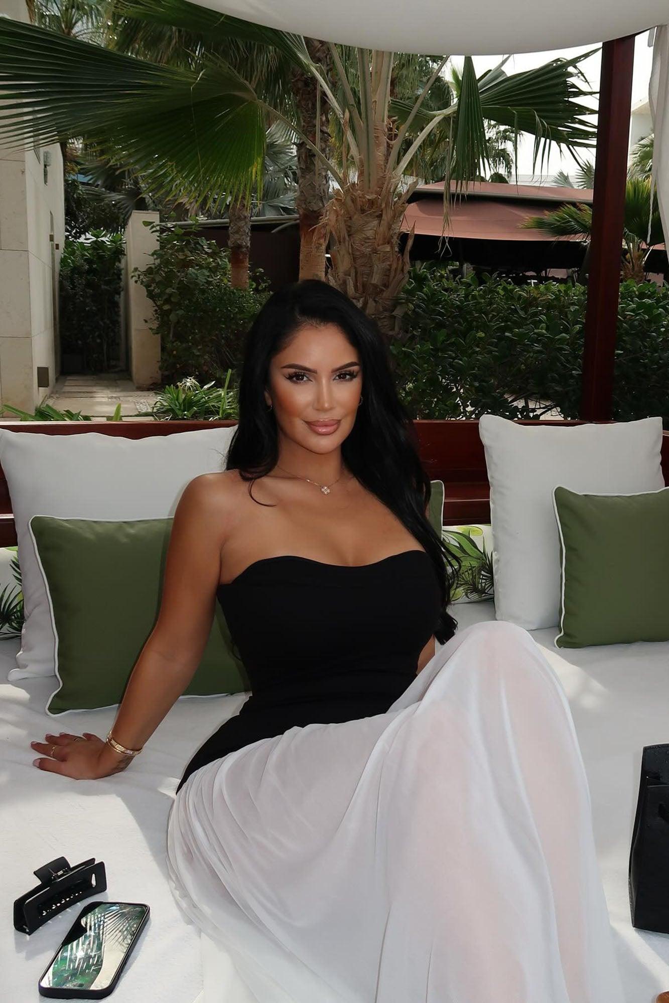 Mary Strapless Drop Waist Maxi Dress - Black/White Product Image