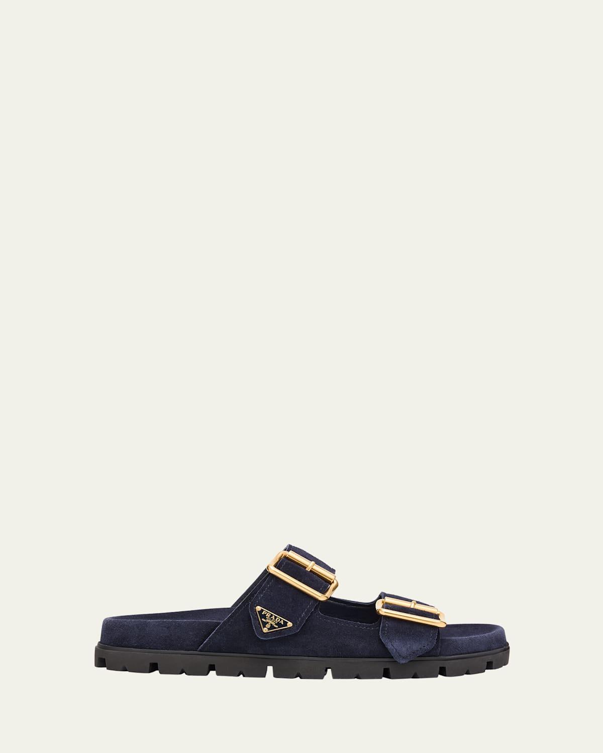 Suede Double-Buckle Slide Sandals Product Image