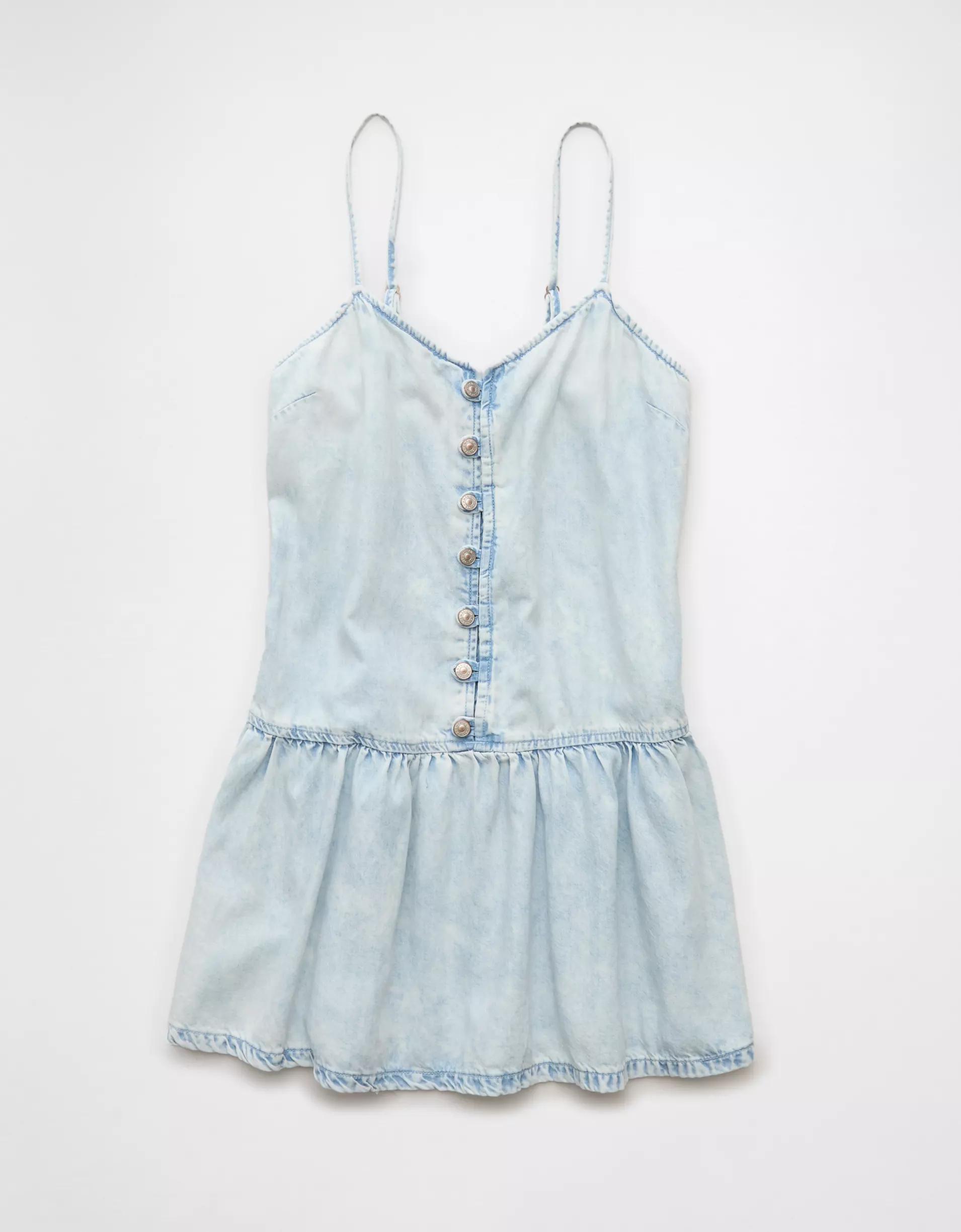 AE V-Neck Button-Up Denim Mini Dress Product Image