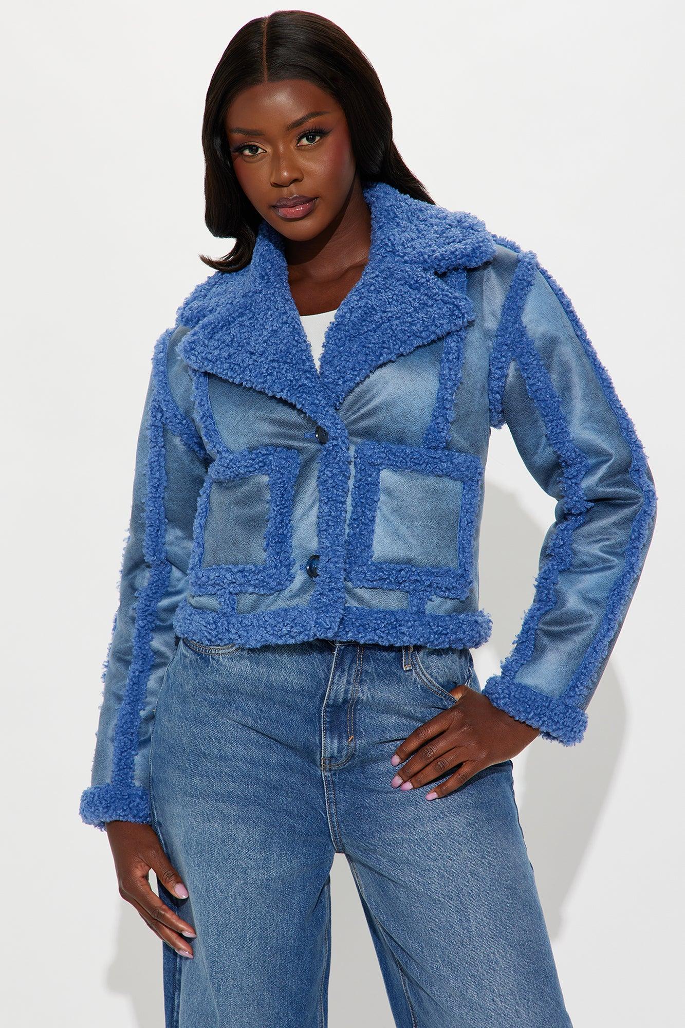 Come My Way Shearling Coat - Blue Product Image