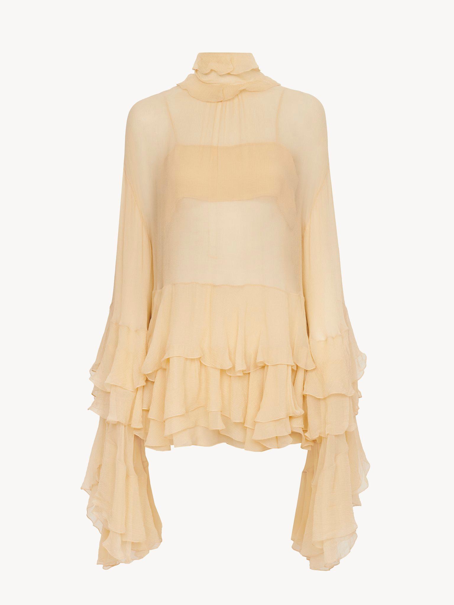 Ruffled mini dress in silk mousseline Product Image