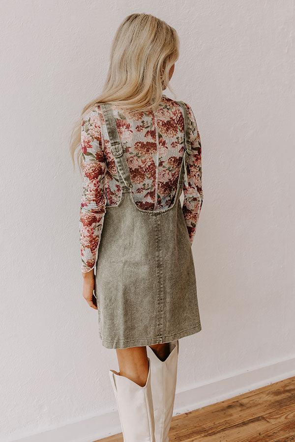Composed Charm Denim Mini Dress in Olive Product Image