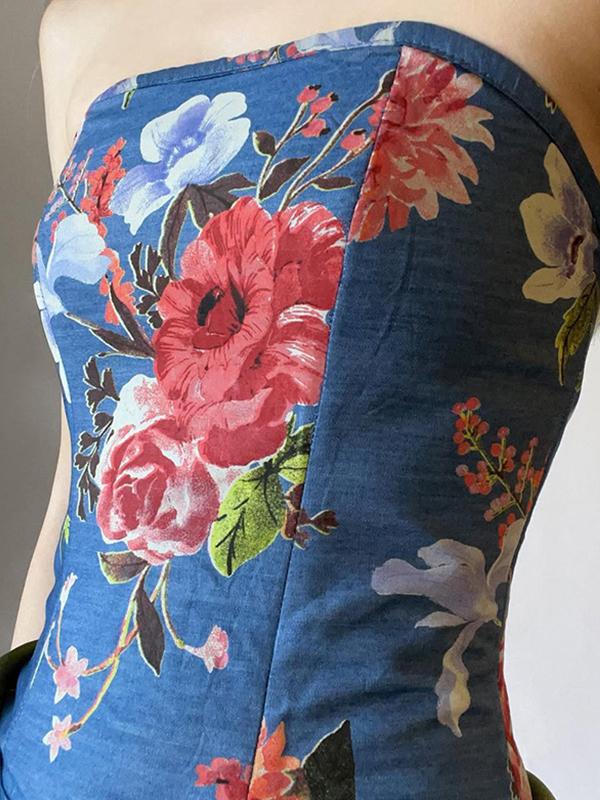 Vintage Floral Print Stretch Bandeau Top Product Image