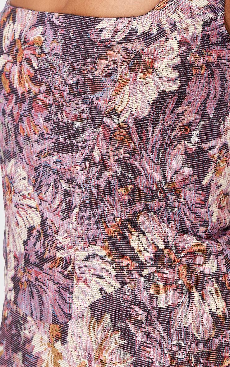 Purple Floral Jacquard Print Corset Mini Shift Dress Product Image