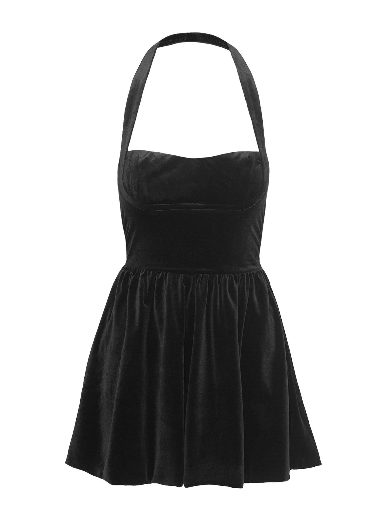 Araminta Velour Mini Dress Black Product Image