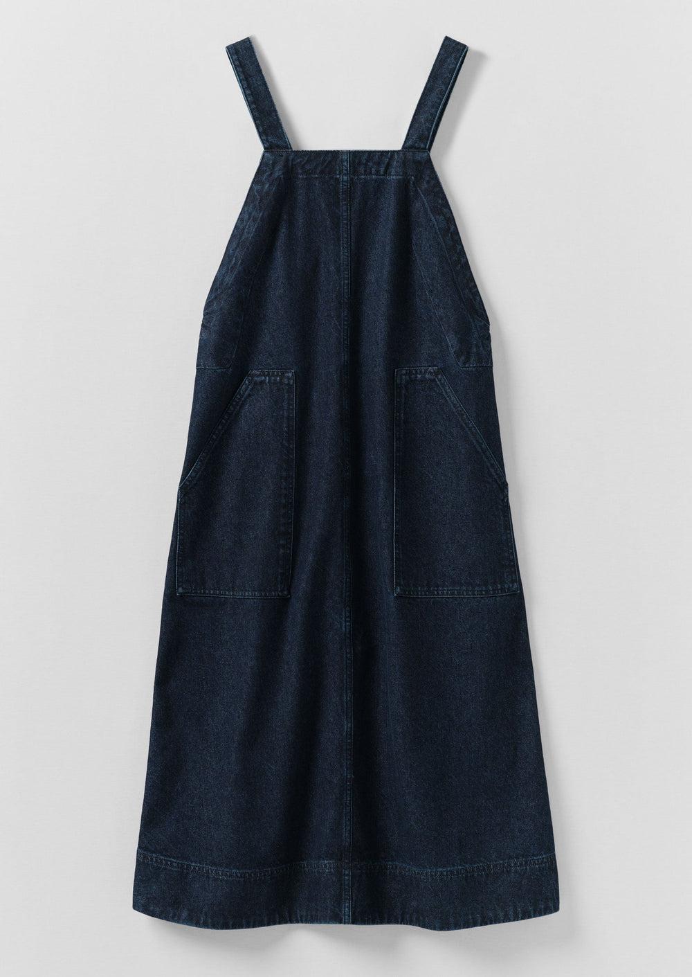 Patch Pocket Denim Dungaree Dress | Indigo Product Image