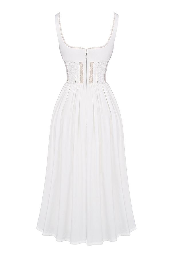 Perle  white lace trim midi dress Product Image