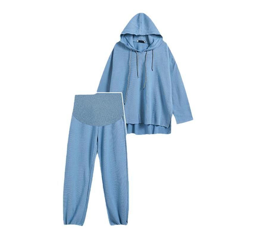 Maternity Set: Plain Oversized Hoodie + Mid Rise Harem Pants Product Image