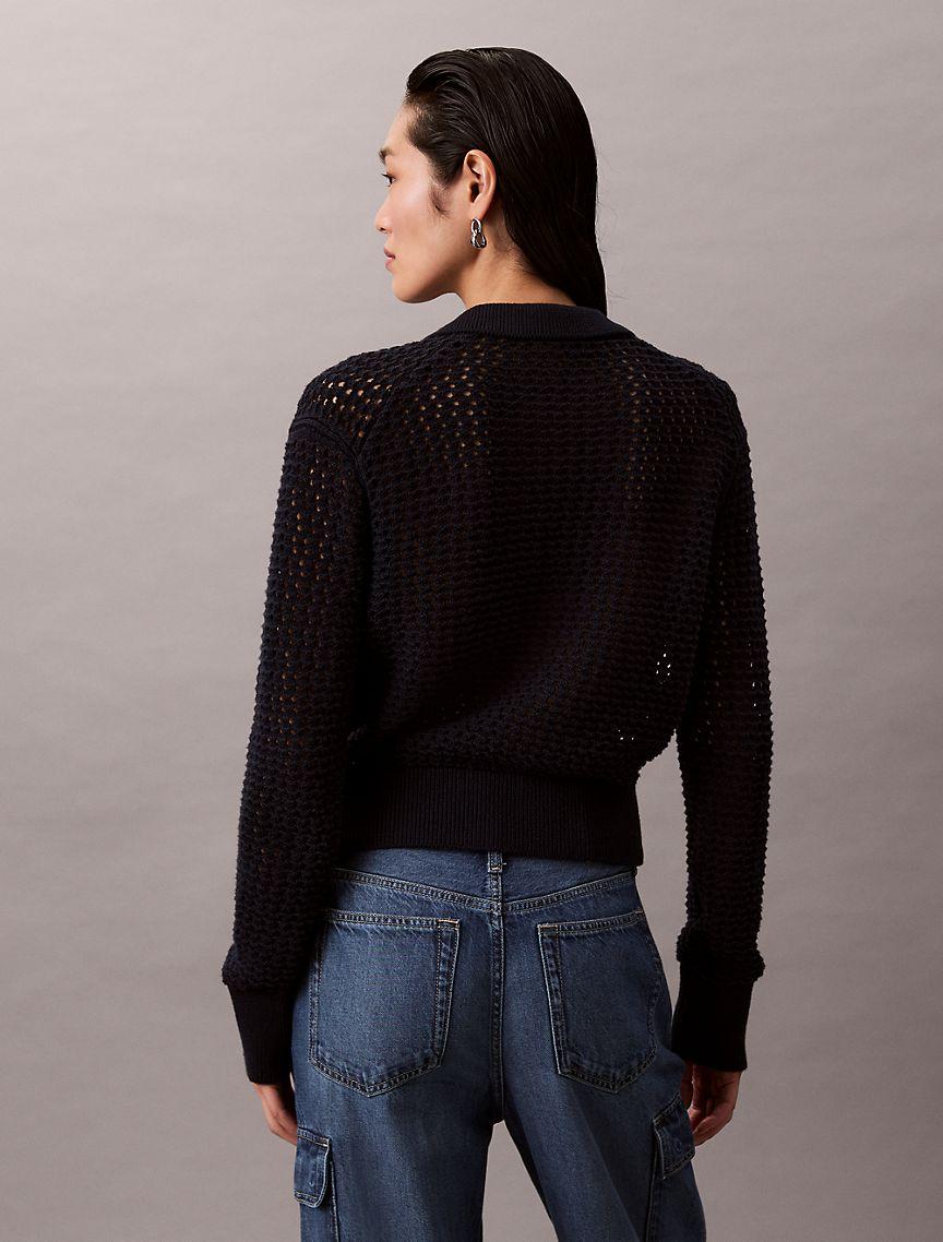 Open Stitch Polo Sweater Product Image