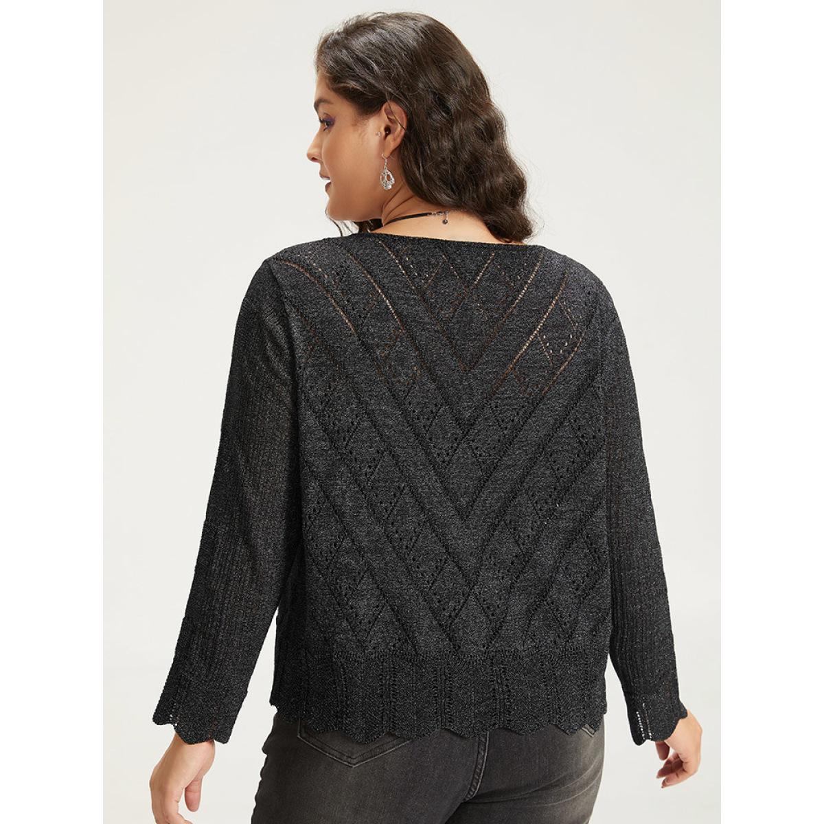 Plus Size Supersoft Essentials Halloween Plain Hollow Out Ties Open Front Cardigan Black Women Casual Loose Long Sleeve Everyday Cardigans BloomChic 22-24/3X Product Image