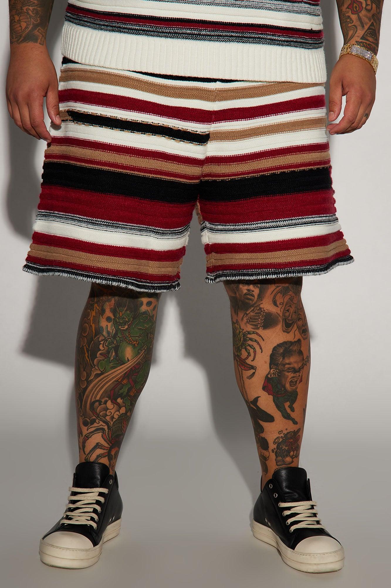 Striped Sweater Knit Shorts - Red/combo Product Image