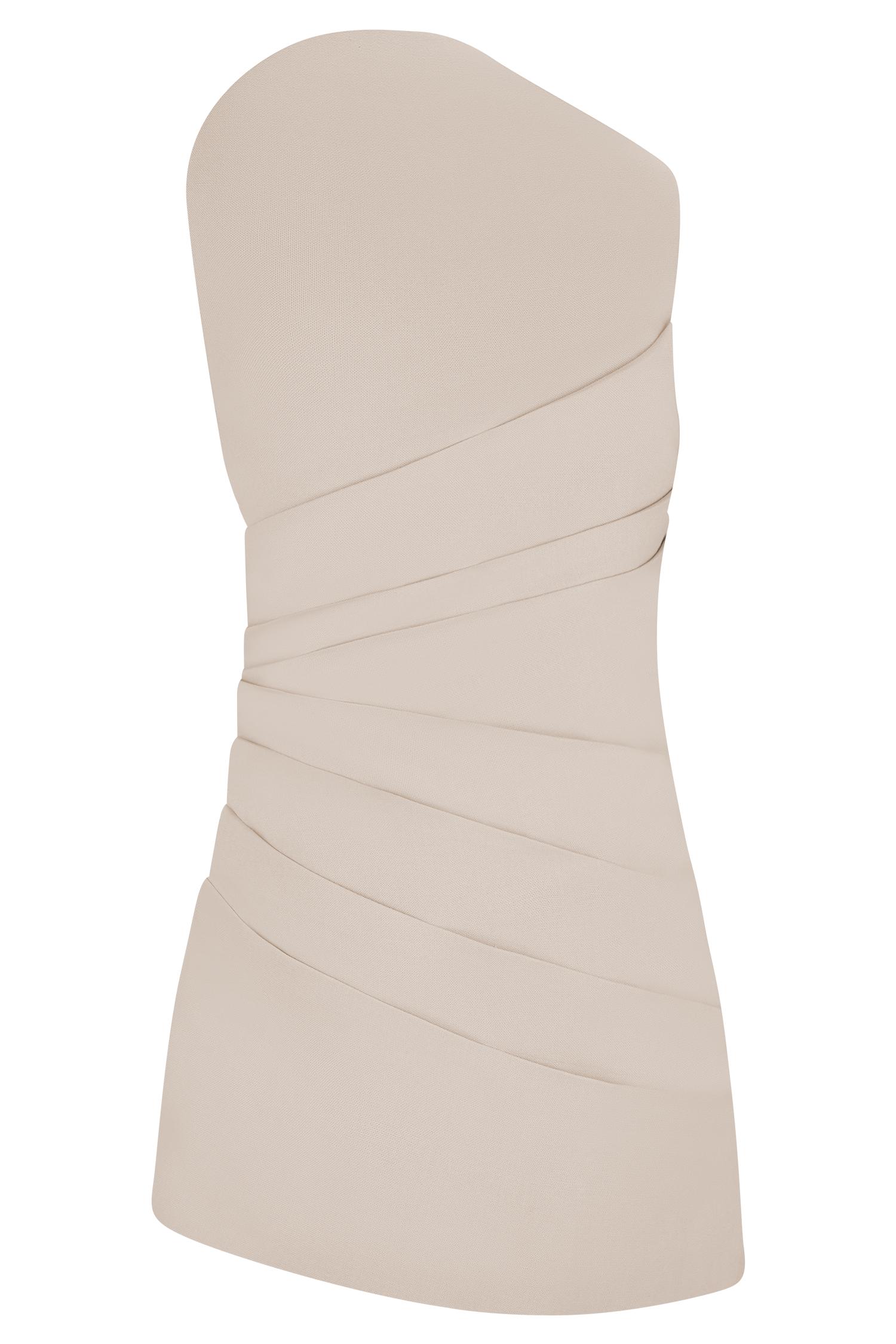 Helena One Shoulder Linen Mini Dress - Natural Beige Female Product Image