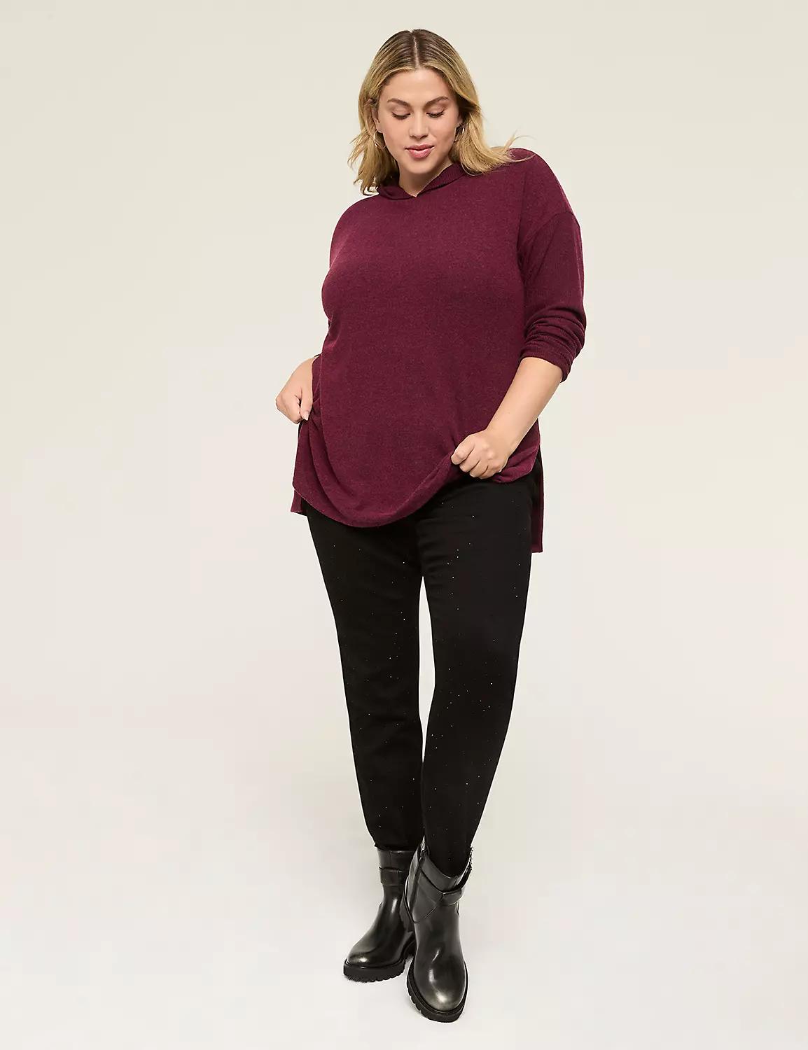 Cozy Rib-Mix Long-Sleeve Hoodie Tunic Product Image