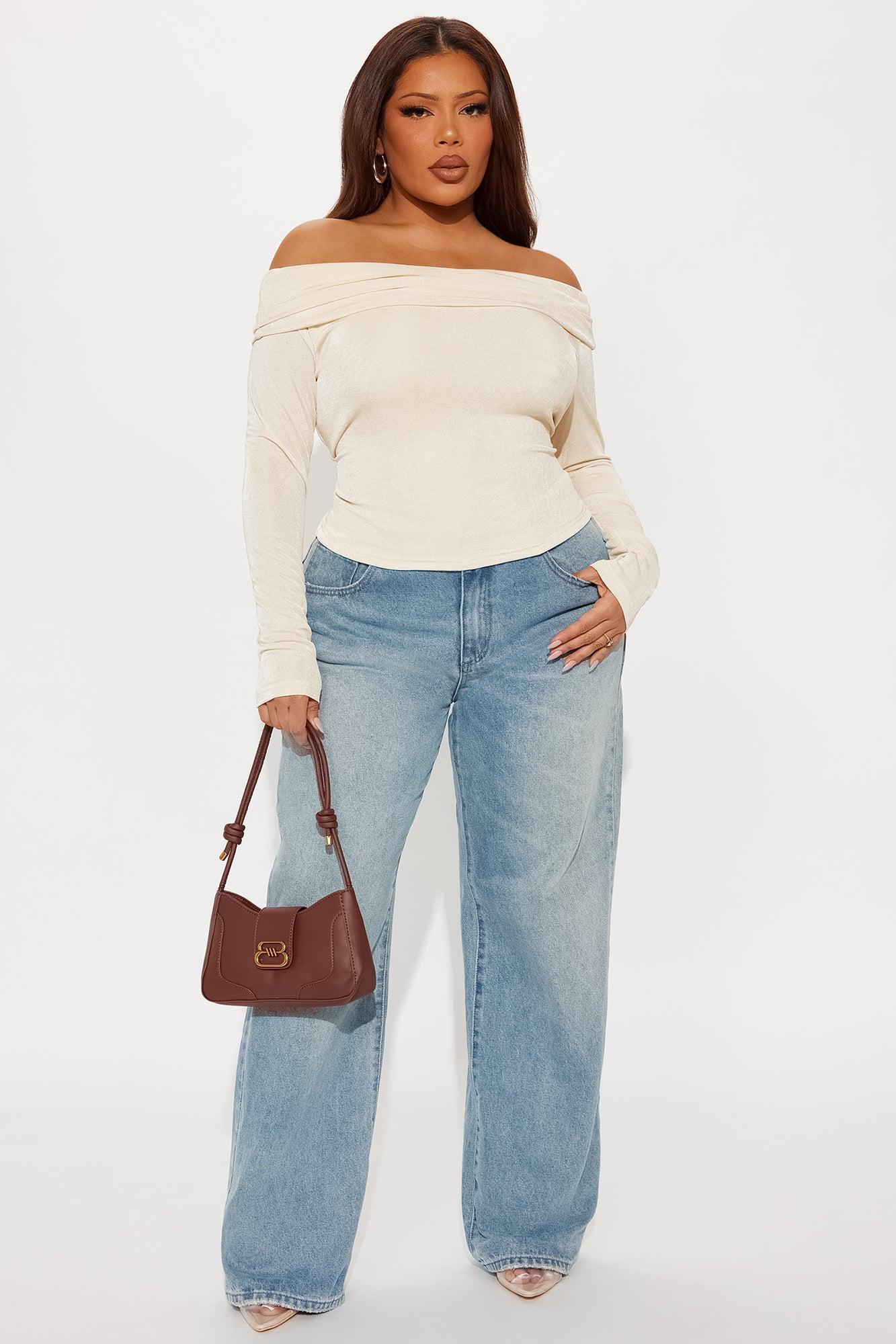 Parisian Long Sleeve Off Shoulder Top - Stone Product Image