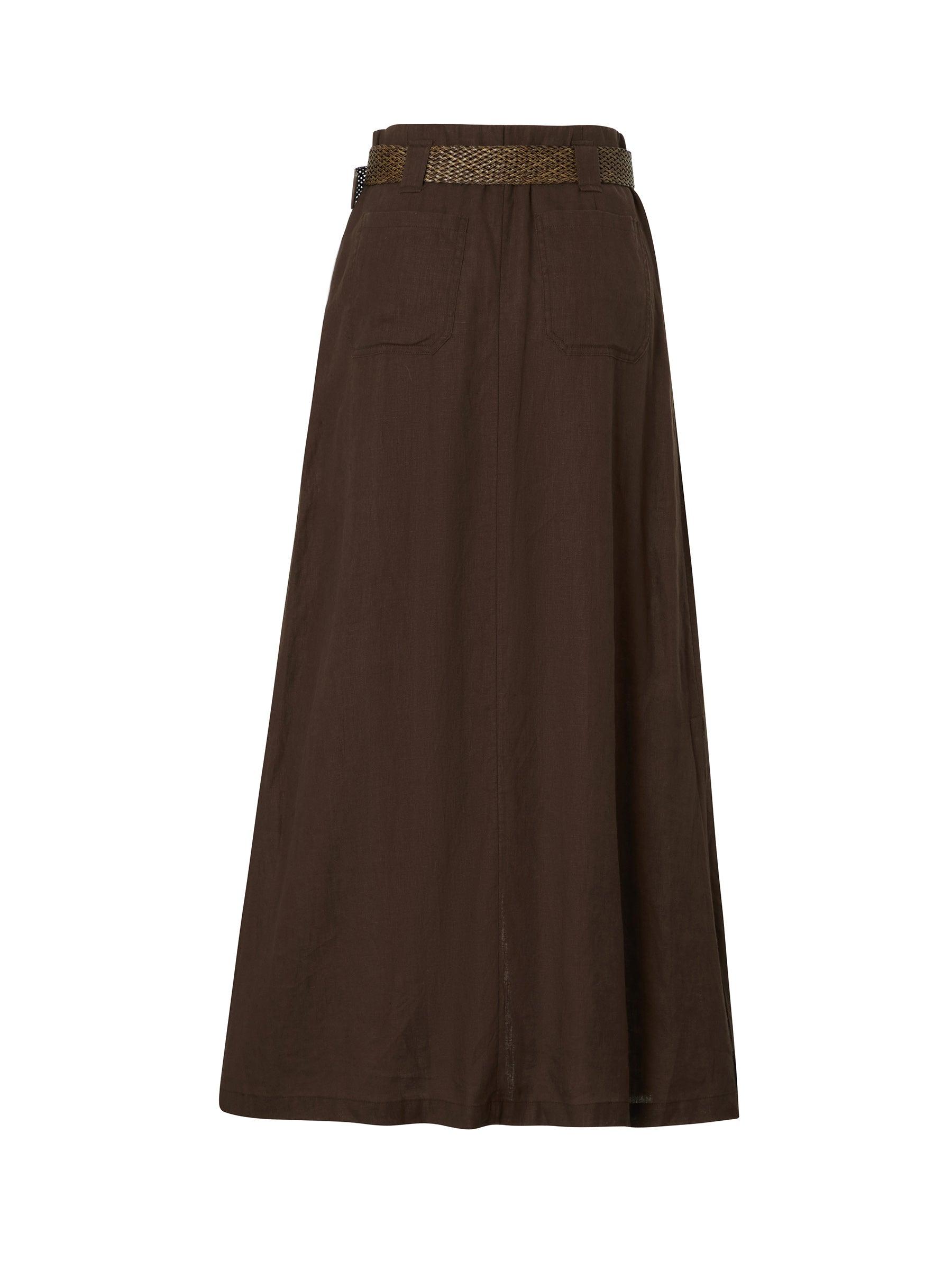 100% Linen A-Line Women Skirt With Braided Belt Product Image