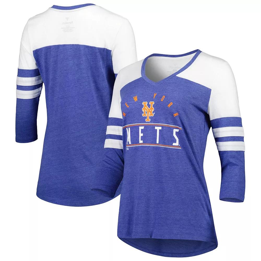 Women's Fanatics Branded Heather Royal New York Mets League Leader Tri-Blend 3/4-Sleeve V-Neck T-Shirt, Size: 2XL, Blue Product Image