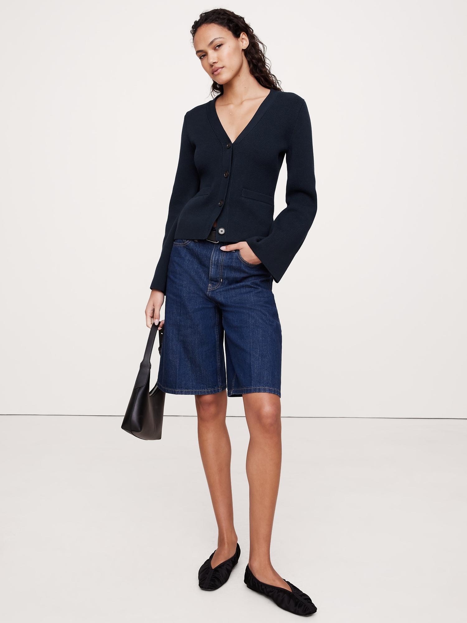 Cotton-Silk Flare-Sleeve Cardigan Product Image