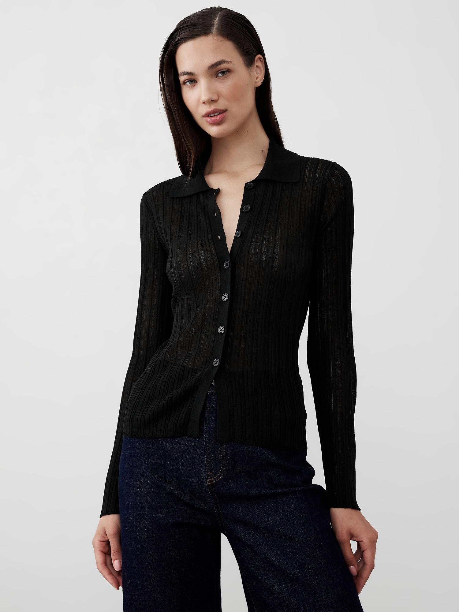 Sheer Button-Down Cardigan Sweater Product Image