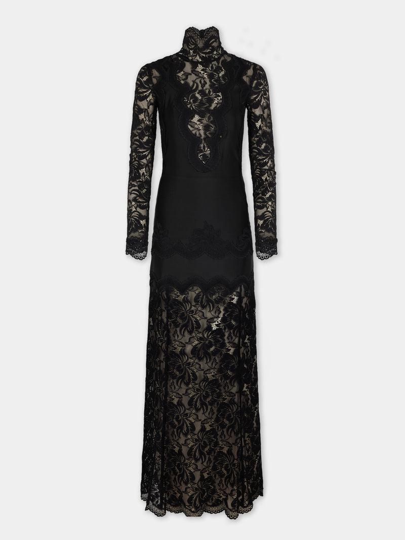 BLACK LONG DRESS IN LACE AND JERSEY Product Image