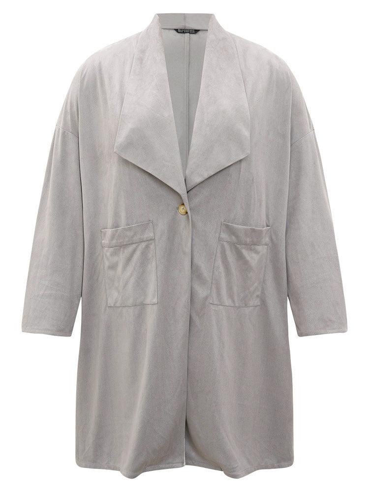 Solid Lapel Collar Patched Pocket Faux Suede Coat Female Product Image