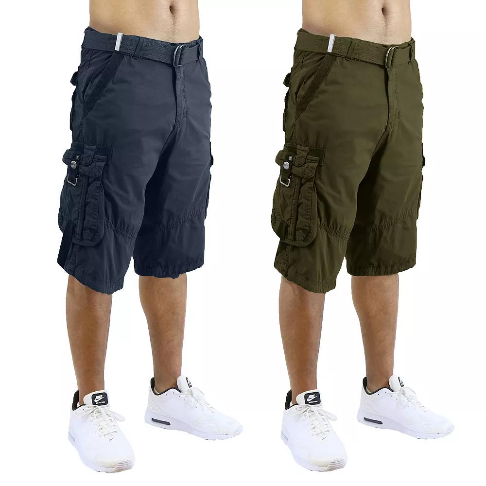 Men's Blu Rock 13.5" Distressed Cotton Cargo Shorts with Belt 2-Pack, Size: 38, Navy Green Product Image