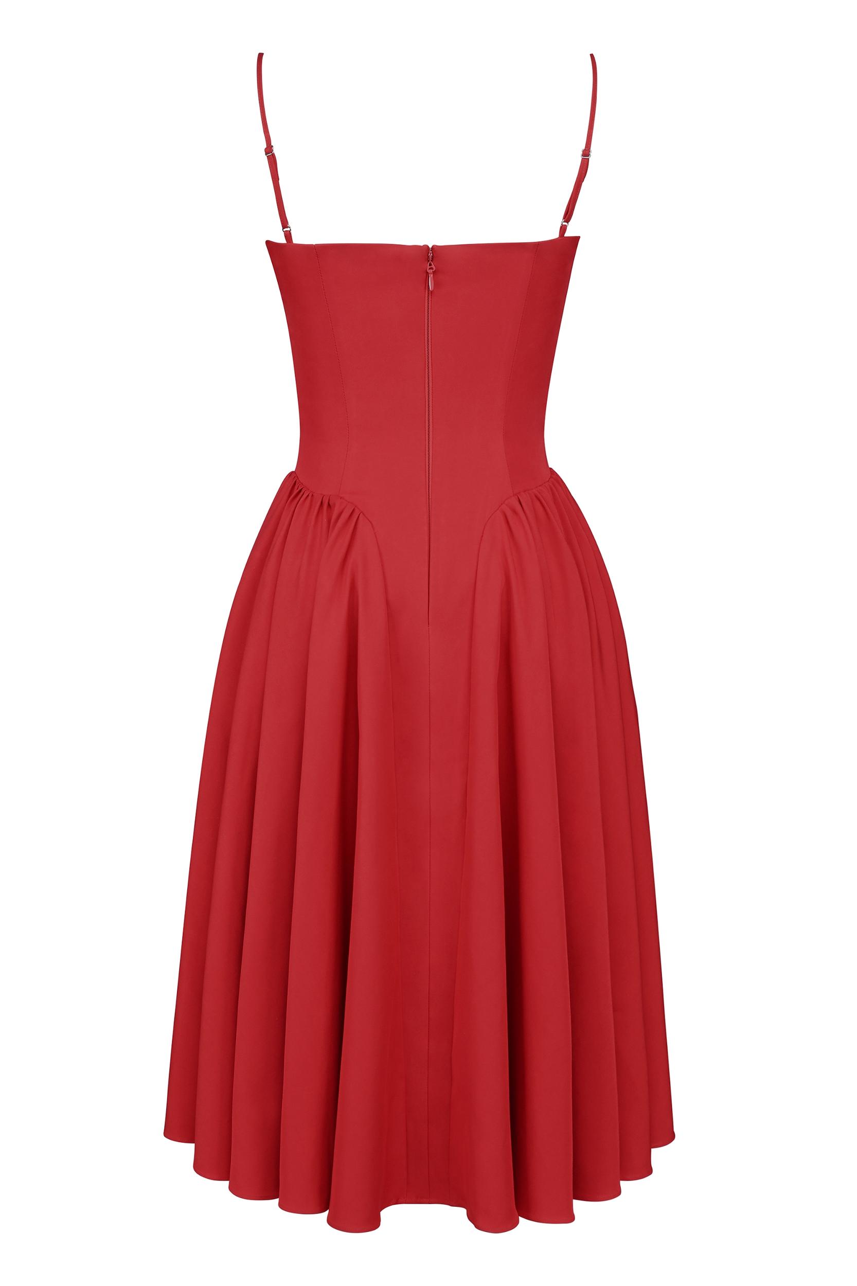 Samaria  red gathered midi dress Product Image