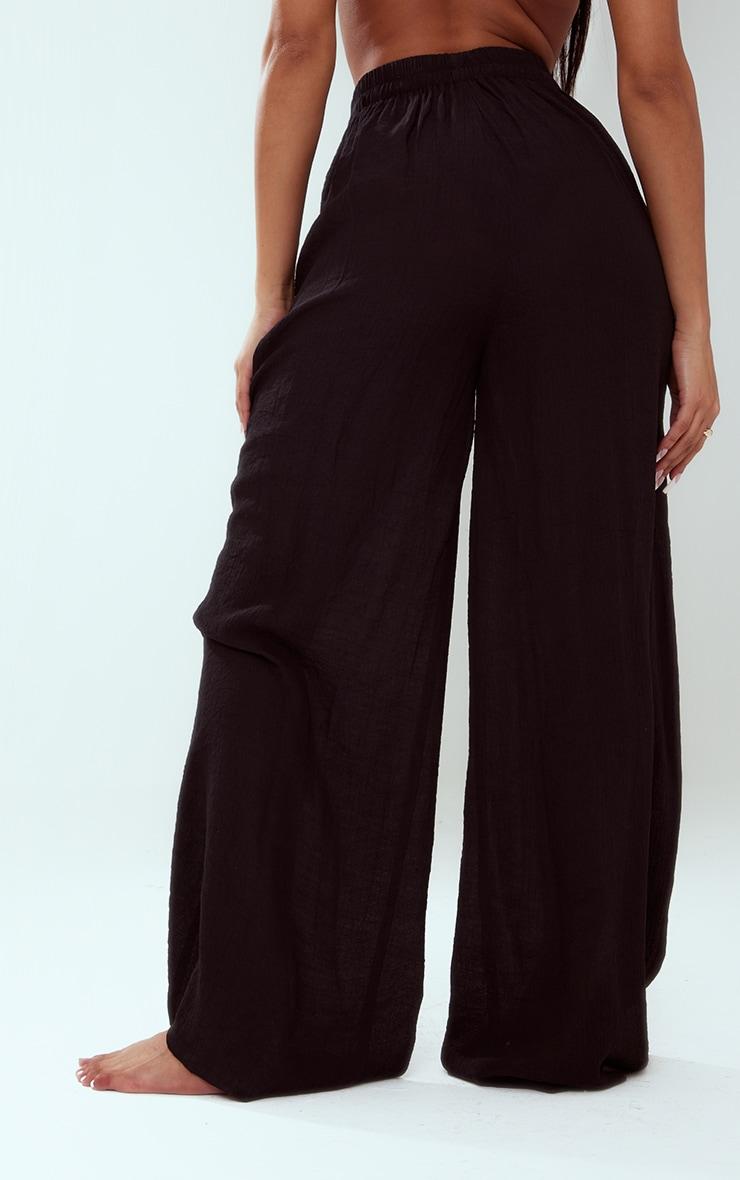 Black Linen Look Palazzo Beach Pant Product Image