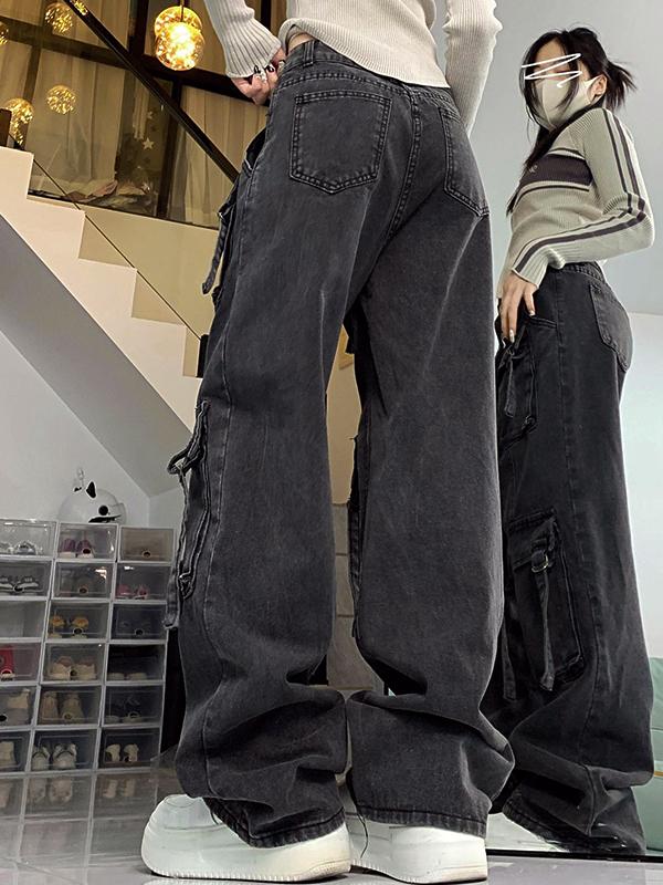 Street Multi Pocket High Rise Cargo Jeans Product Image