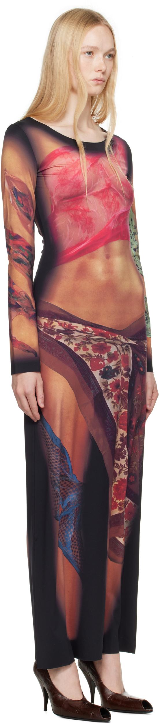 MARINE SERRE Multicolor Long Dress With All-over Graphic Print In Tech Fabric Woman In Beige Product Image