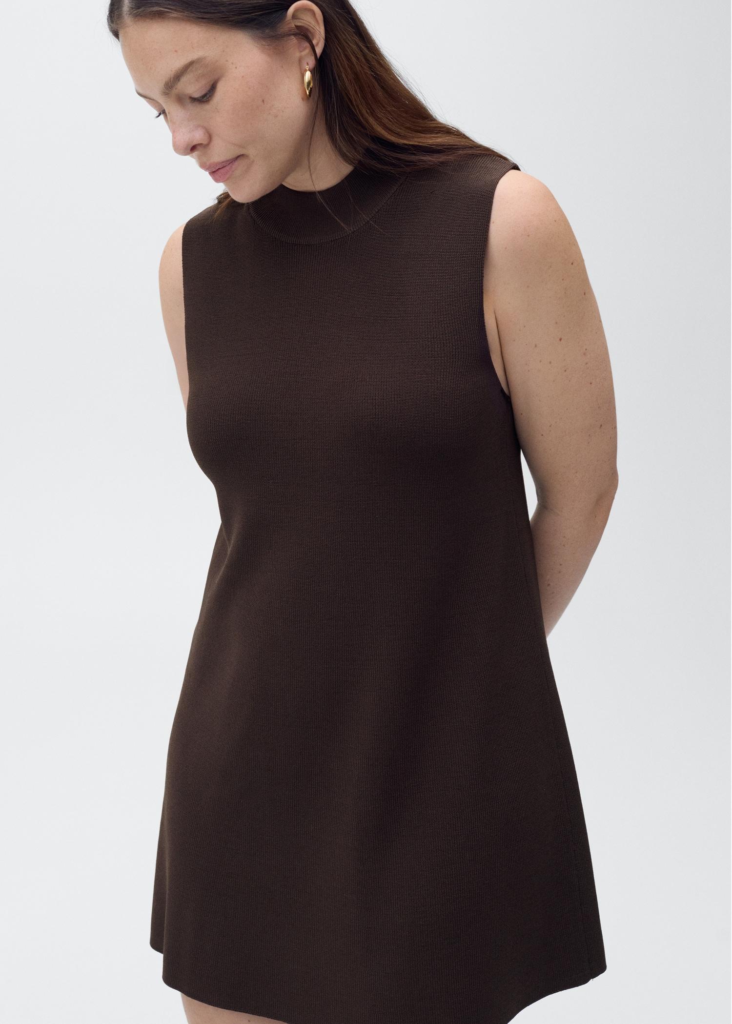 Perkins-neck knitted dress - Women | MANGO USA Product Image