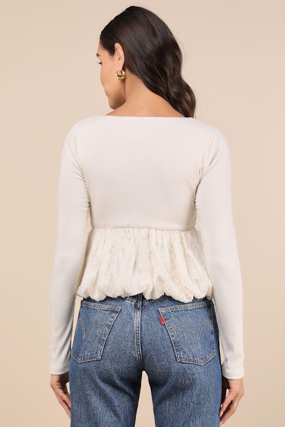Constantly a Cutie Ivory Mixed Media Bubble-Hem Top Product Image