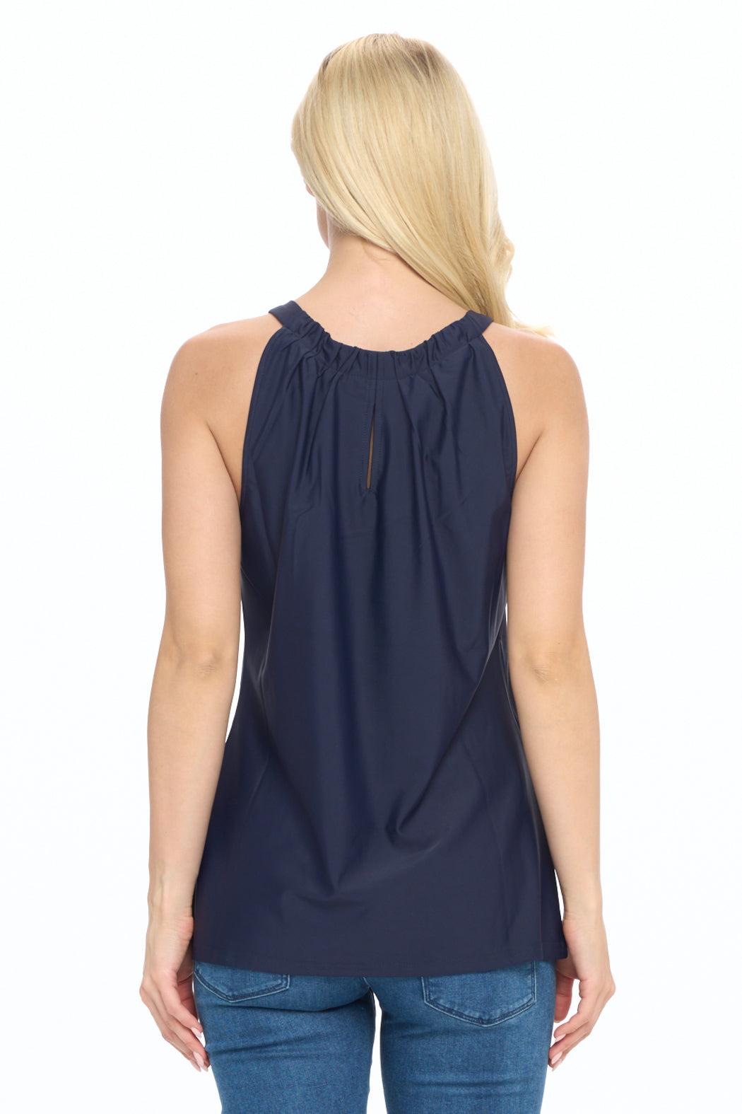 Navy Keyhole Sleeveless Top Product Image