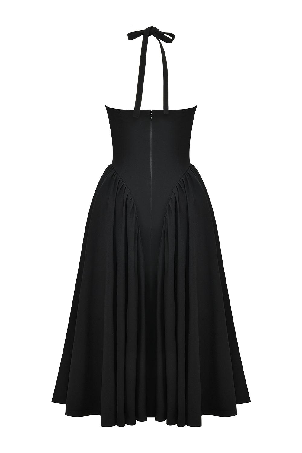 Marilyn  black twill halter midi dress Product Image