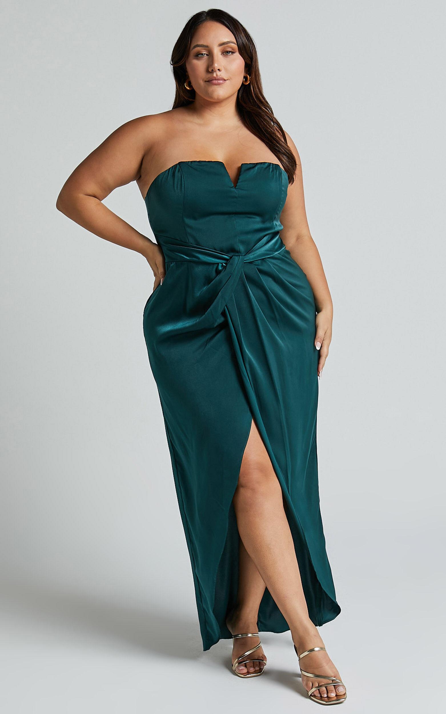 Rhyanna Maxi Dress - Twist Front Strapless Dress in Emerald Product Image